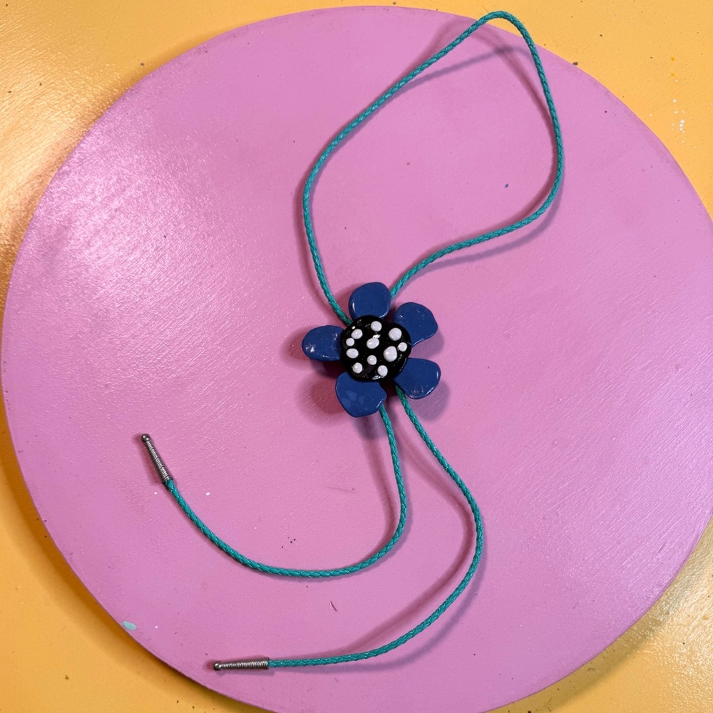 ✿ Handmade Blue Flower Polymer Clay Bolo Tie ✿